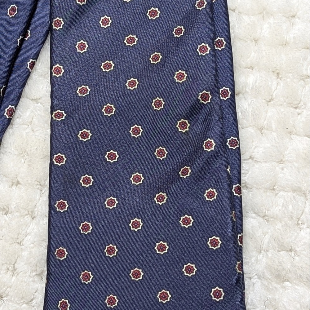 Hardy‎ Amies London Silk Tie | Navy Medallion Print | Vintage Menswear